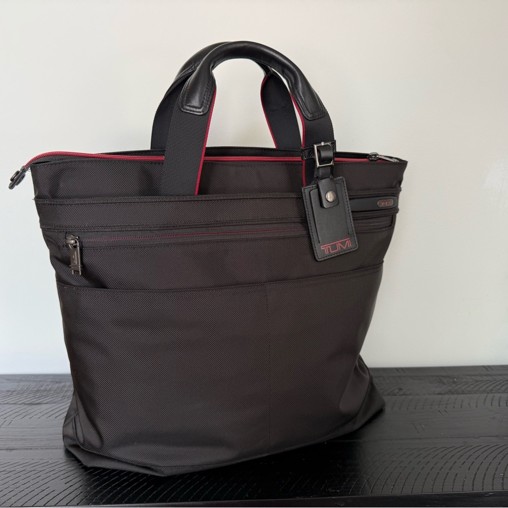 TUMI Alpha Bravo Black Tote Bag with Red Accents